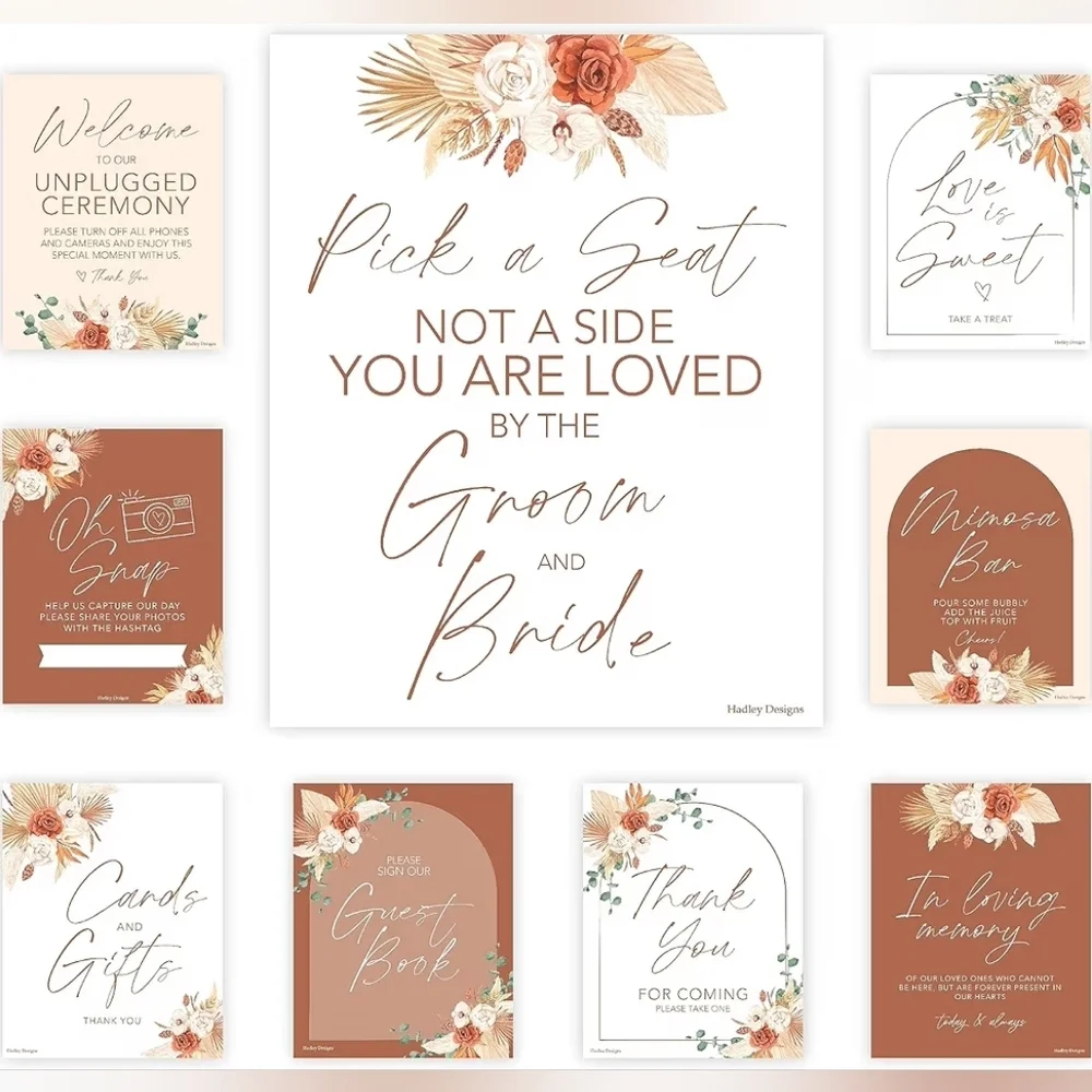 Boho Wedding Sign Set with Gold Frames